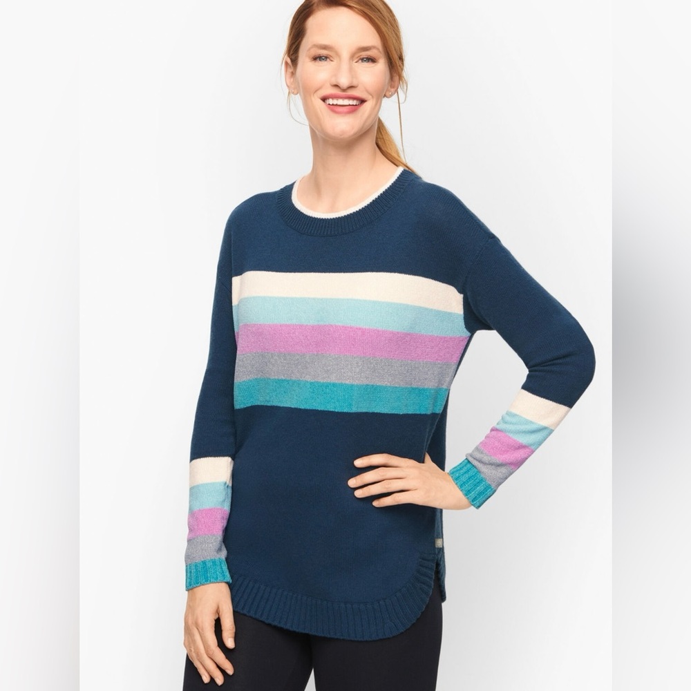 NEW T by Talbots Tweed Chenille Stripe Tunic Sweater LARGE Petite Wool Blend